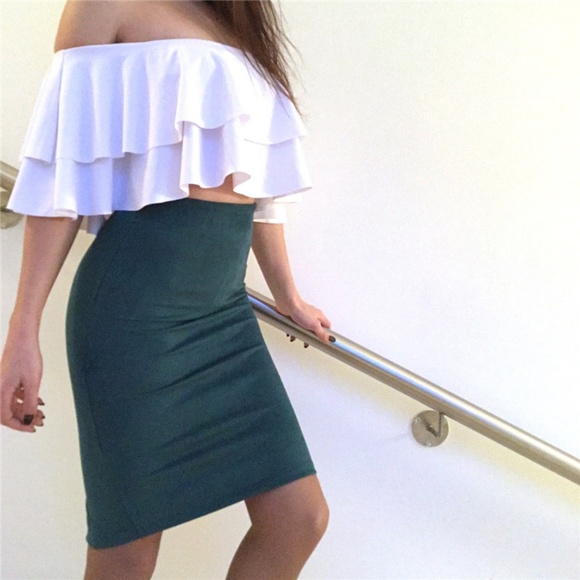 Womens Suede Pencil Midi Skirt in Peacock Green - Picture 5 of 6